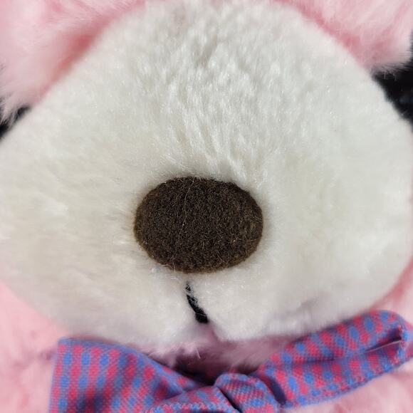Pink Plush Teddy Bear Vintage 1988 Moonbeam Toys 12" Floral Paws Bow Korea - Picture 6 of 11